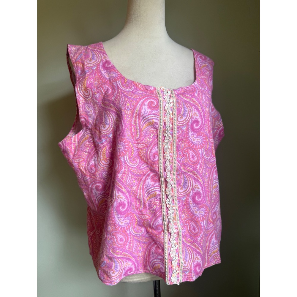 Dainty cottage Y2K boho Pink Paisley Sequin Sleeveless Tank Top Blouse  fairy OS